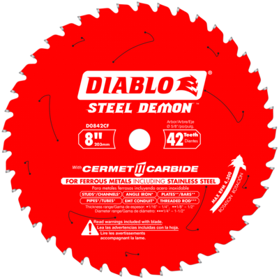 DIABLOD0842CF 8" 42T 5/8 ARBOR METAL & STAINLESS CUTTING SAW BLADE