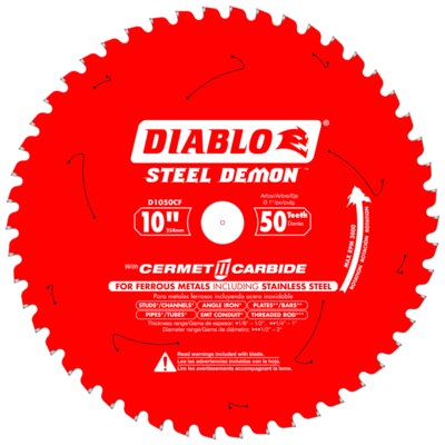 DIABLOD1050CF 10" 50T 1" ARBOR METAL & STAINLESS METAL CUTTING SAW BLADE
