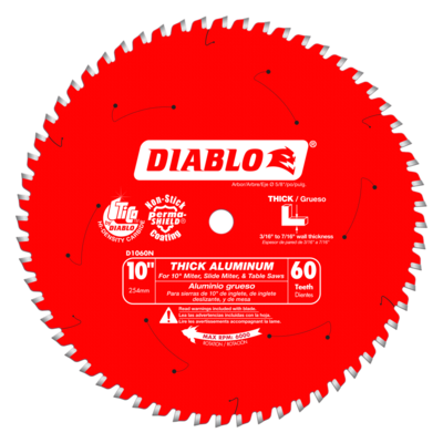 DIABLOD1060N 10" 60T 5/8 ARBOR THICK ALUMINUM CUTTING SAW BLADE