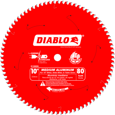 DIABLOD1080N 10" 80T 5/8 ARBOR MEDIUM ALUMINUM SAW BLADE