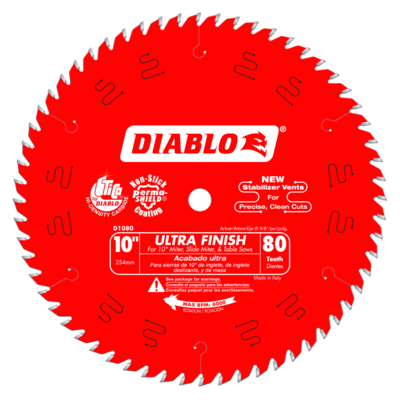 DIABLOD1080X 10" 80T 5/8 ARBOR ULTRA FINISH WOOD SAW BLADE