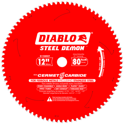 DIABLOD1280CF 12" 80T 1" ARBOR METAL & STAINLESS METAL CUTTING SAW BLADE