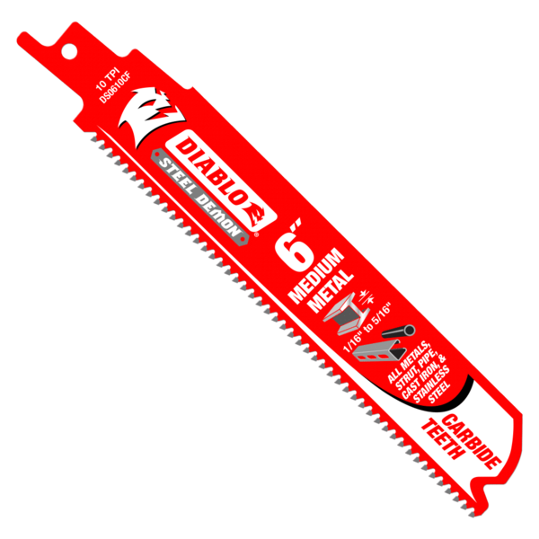 DIABLODS0610CF3 6" 10 TPI STEEL DEMON CARBIDE MEDIUM METAL RECIP BLADE