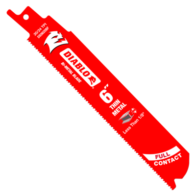 DIABLODS0620BF25 6" 20/24 TPI BI-METAL RECIP BLADE FOR THIN METAL