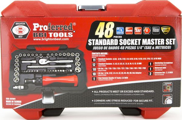 BBPS01001 Proferred Socket Master Set 48 Piece 1/4" Drive Socket Master Set (SAE & Metric) 1/4" Drive