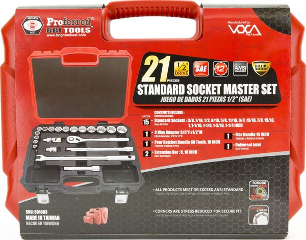 BBPS01003 Proferred Socket Master Set 21 Piece 1/2" Drive Socket Master Set (SAE) 1/2" Drive