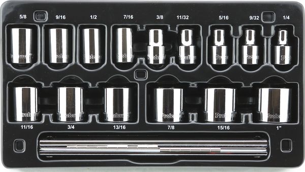BBPS06001 Proferred 3/8" Drive Standard SAE Socket Set 15 Piece 3/8" Drive SAE 6 Point Socket Set Standard