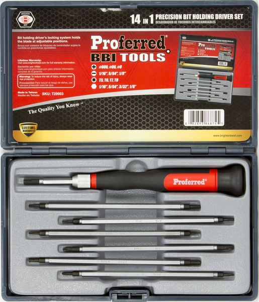 BBPT29003 Interchangeable Bit Screwdriver Sets 14 in 1, Precision Bit Holding Driver Set