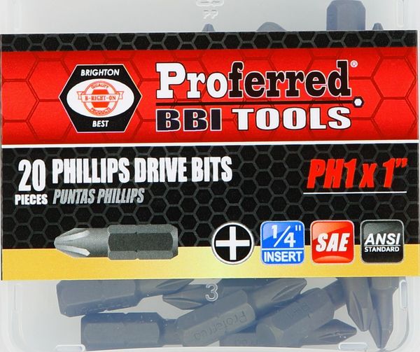 BBPT50002 Phillips Drive Bits Phillips #1 (1" Insert) 1" Length with 1/4" Hex Shank