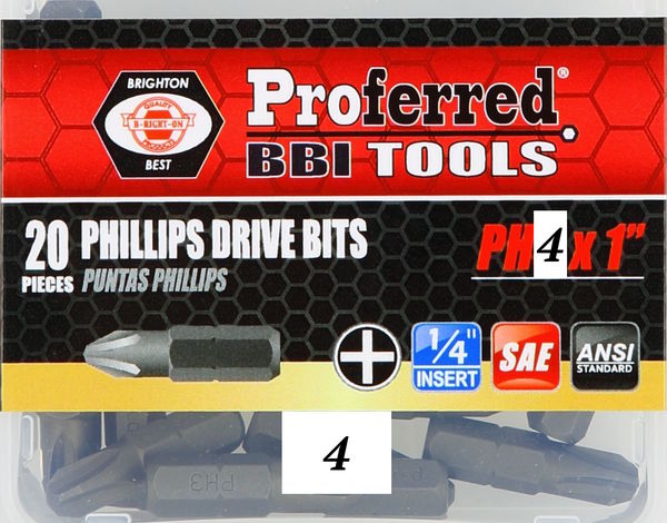 BBPT50006 Phillips Drive Bits Phillips #4 (1" Insert) 1" Length with 1/4" Hex-Bull Nose Shank