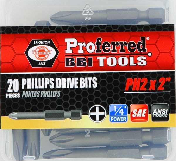 BBPT50010 Phillips Drive Bits Phillips #2 (2" Power) 2" Length with 1/4" Hex Shank