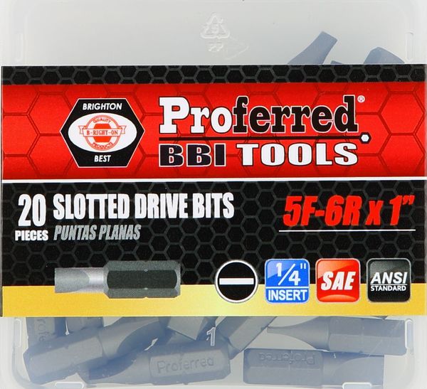 BBPT52005 Slotted Drive Bits 5F-6R (1" Insert) 1" Length with 1/4" Hex Shank