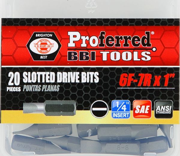 BBPT52006 Slotted Drive Bits 6F-7R (1" Insert) 1" Length with 1/4" Hex Shank