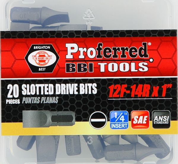 BBPT52009 Slotted Drive Bits 12F-14R (1" Insert) 1" Length with 1/4" Hex-Bull Nose Shank