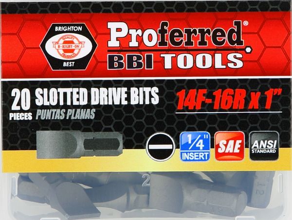 BBPT52010 Slotted Drive Bits 14F-16R (1" Insert) 1" Length with 1/4" Hex-Bull Nose Shank
